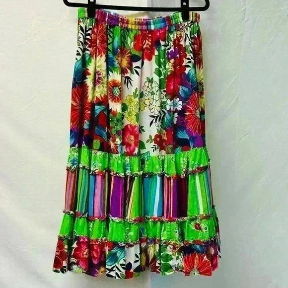 Patchington Colorful Floral Patchwork Maxi Skirt Size Large - Picture 2 of 10